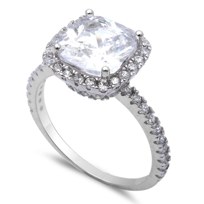CLOSEOUT! 3CT Cushion Cut Fine Cz .925 Sterling Silver Ring