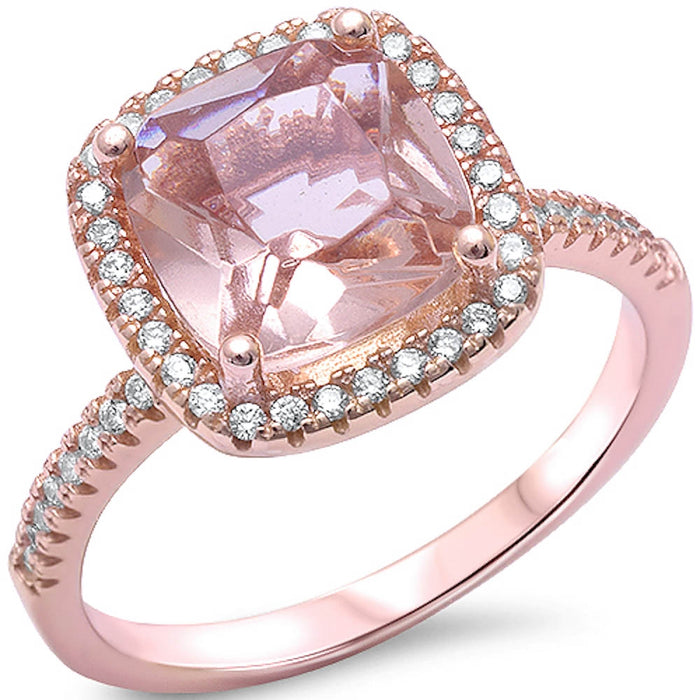 CLOSEOUT! Cushion Cut Morganite & Cz .925 Sterling Silver Ring