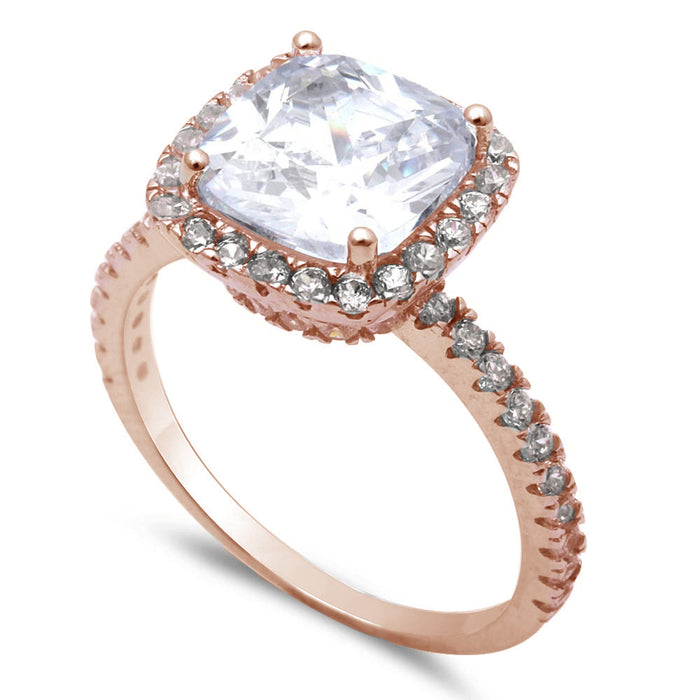 CLOSEOUT! Rose Gold Plated Cushion Cut Fine Cz .925 Sterling Silver Ring