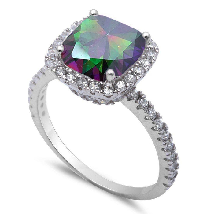 CLOSEOUT! Cushion Cut Rainbow Topaz & Cz .925 Sterling Silver Ring