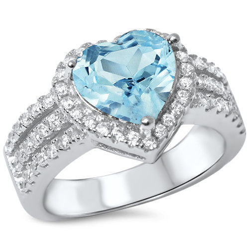 CLOSEOUT! Aquamarine & Cubic Zirconia Heart .925 Sterling Silver Ring