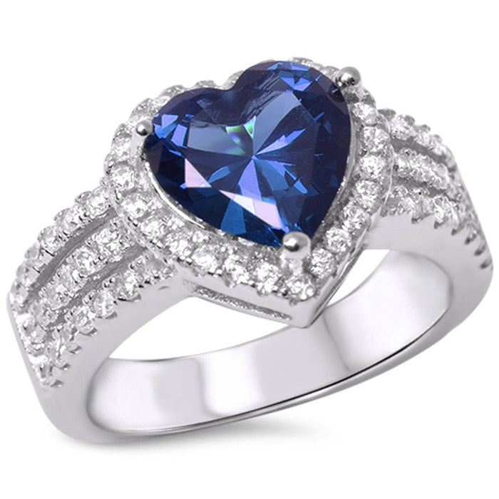 CLOSEOUT! Tanzanite & Cubic Zirconia Heart .925 Sterling Silver Ring
