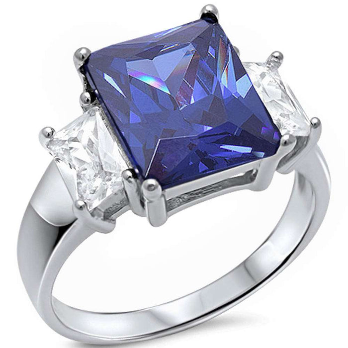 CLOSEOUT!Radiant Cut Tanzanite & Baguette Cz .925 Sterling Silver Ring