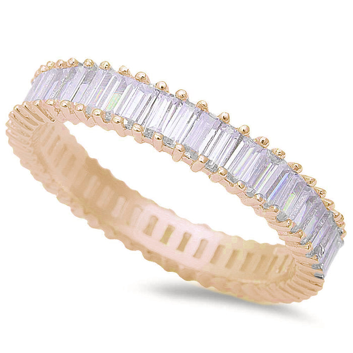 CLOSEOUT! Yellow Gold Plated Baguette Cz Fashion Engagement Band .925 Sterling Silver Ring
