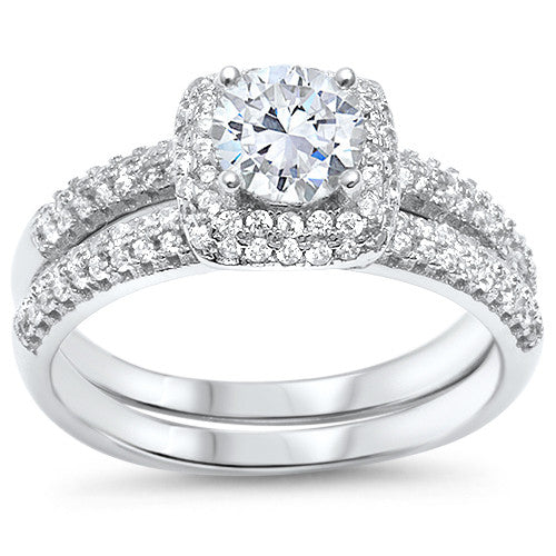 CLOSEOUT! Solitaire Wedding Set Round CZ .925 Sterling Silver Ring