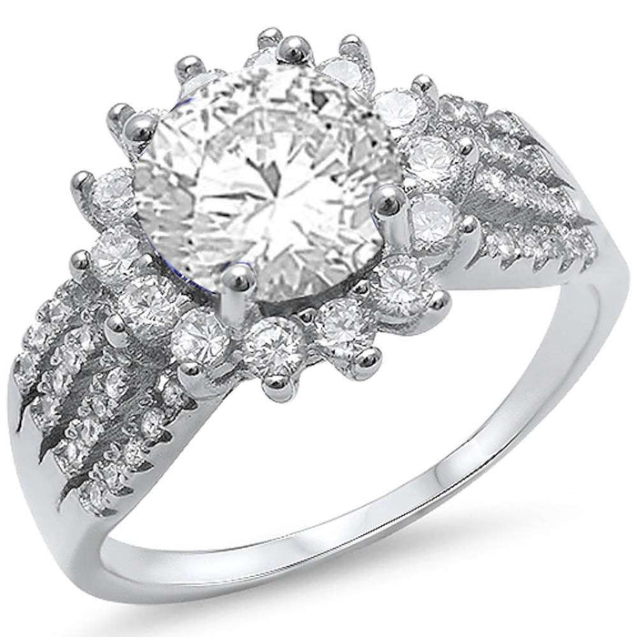 CLOSEOUT! Fine Solitaire Cz Flower .925 Sterling Silver Ring Sizes 5-10