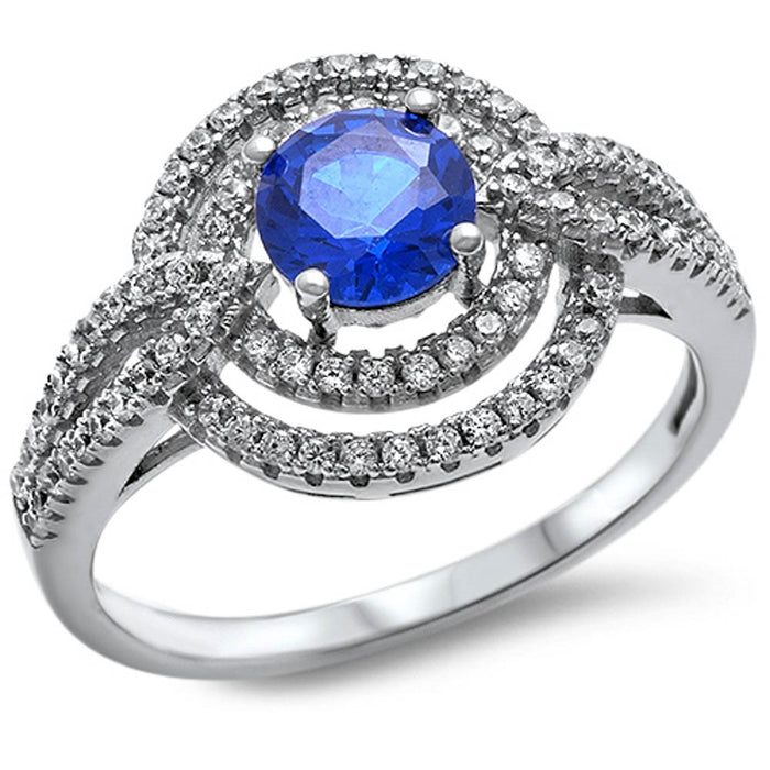 CLOSEOUT!New Blue Sapphire & Cz .925 Sterling Silver Ring