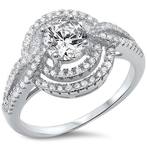 CLOSEOUT!Fine Solitaire Cubic Zirconia & Pave Cubic Zirconia .925 Sterling Silver Ring