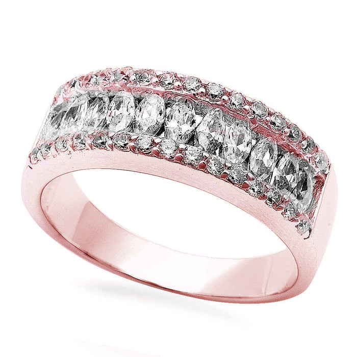 CLOSEOUT!Rose Gold Plated Round & Marquise Cz .925 Sterling Silver Ring Sizes 5-10