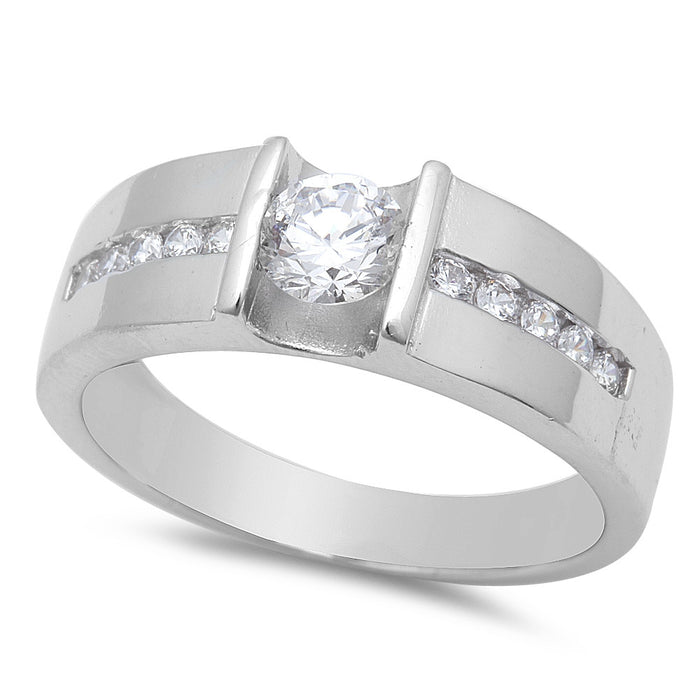 CLOSEOUT! Men's Round Cz Wedding Engagement Band .925 Sterling Silver