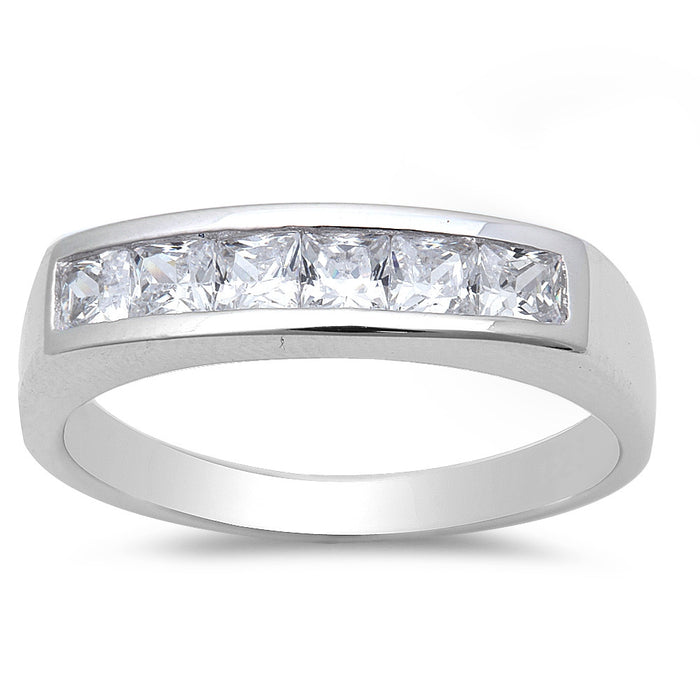 CLOSEOUT! Men's Princess Cut Cz Wedding Engagement .925 Sterling Silver Ring