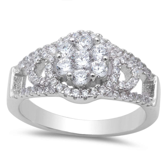 CLOSEOUT!New Design .50ct Cz Flower .925 Sterling Silver Ring
