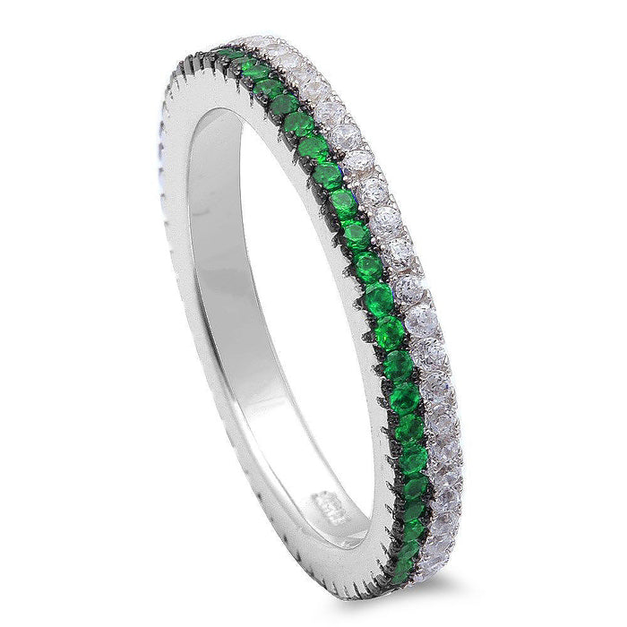CLOSEOUT! Green Emerald & Cz Band .925 Sterling Silver Ring