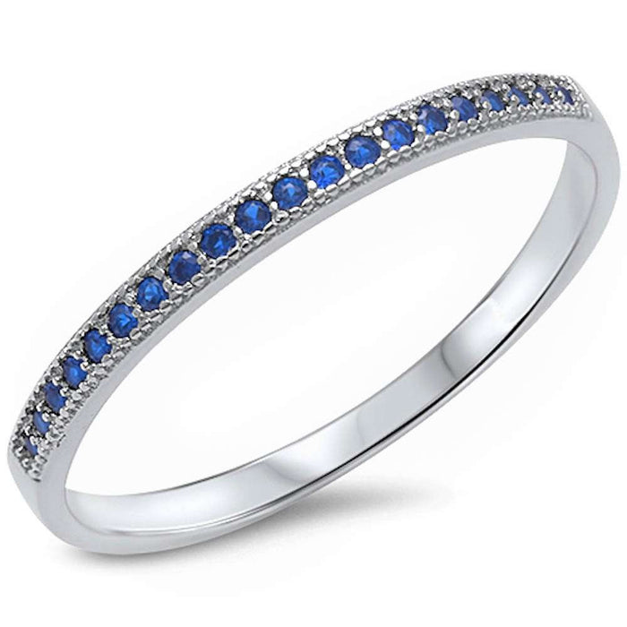 CLOSEOUT! Blue Sapphire Eternity Style Band .925 Sterling Silver Ring