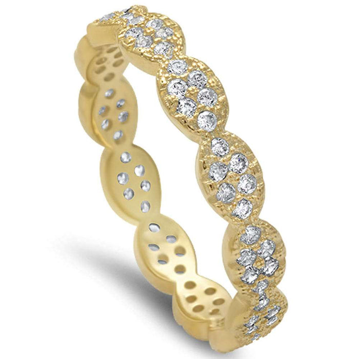 CLOSEOUT!Yellow Gold Plated Micro Pave Cz Band .925 Sterling Silver Ring