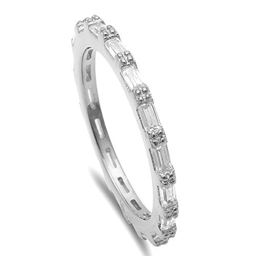 CLOSEOUT! Silver Baguette Cubic Zirconia Eternity Style Band .925 Sterling Silver Ring