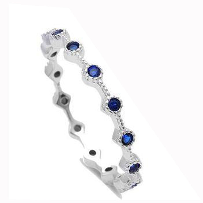 CLOSEOUT! Blue Sapphire Eternity Style Band .925 Sterling Silver Ring