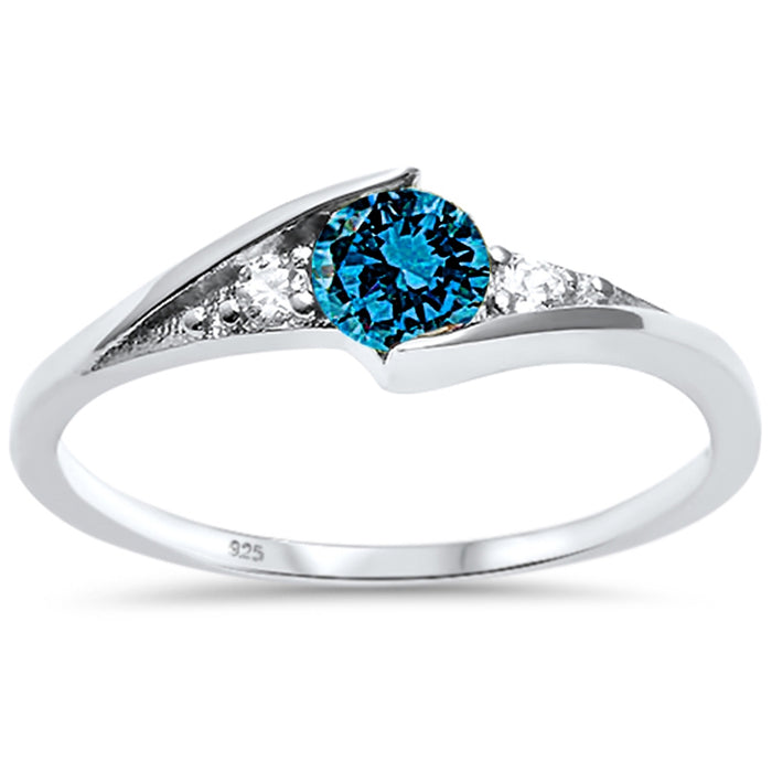 CLOSEOUT! Round Blue Cubic Zirconia Solitaire Fashion .925 Sterling Silver Ring