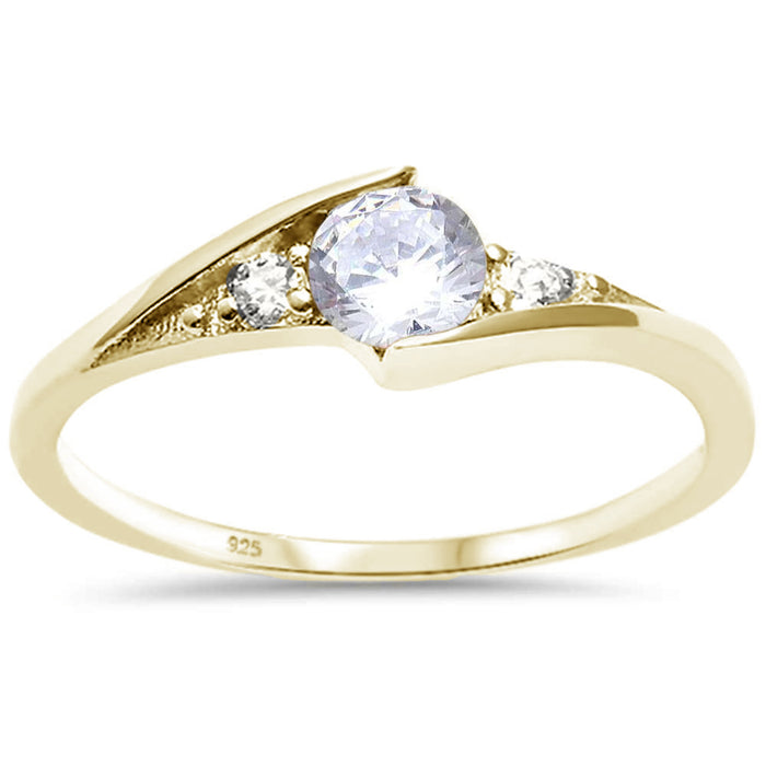 CLOSEOUT! Round Yellow Gold Plated CZ Solitaire Fashion .925 Sterling Silver Ring