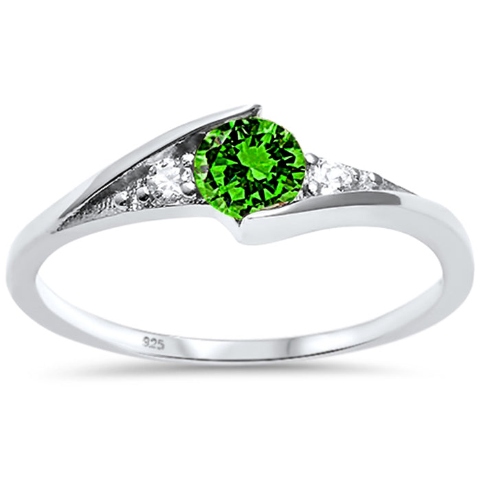 CLOSEOUT! New Round Emerald Solitaire Fashion .925 Sterling Silver Ring Sizes 3-4 , 8-10