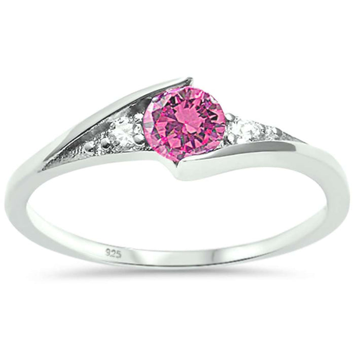 CLOSEOUT! New Round Pink Topaz Solitaire Fashion .925 Sterling Silver Ring
