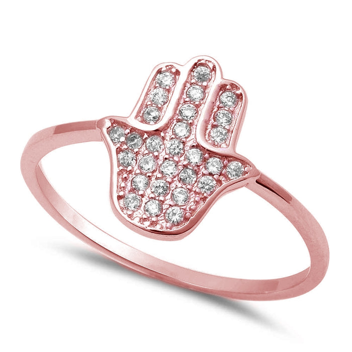 CLOSEOUT!Rose Plated Hamsa Hand of Gold Religious .925 Sterling Silver Ring