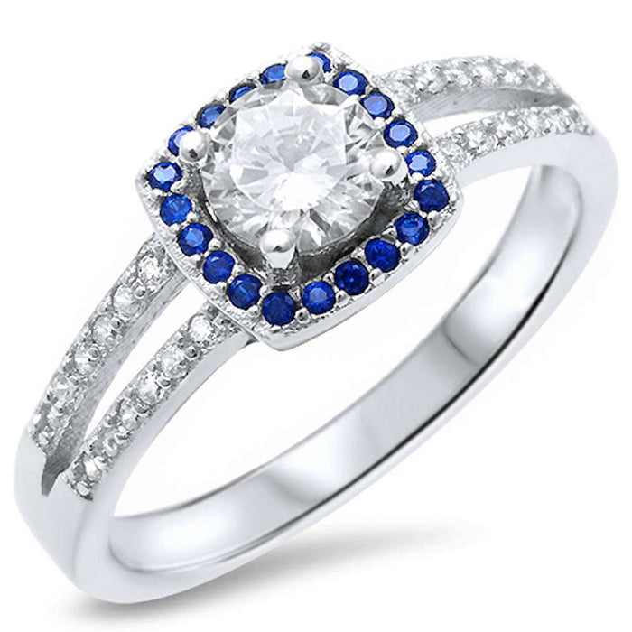 CLOSEOUT! Round Solitaire Cubic Zirconia & Sapphire .925 Sterling Silver Ring Sizes 4-5