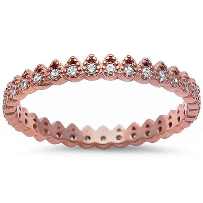 CLOSEOUT! New Rose Gold Plated Cz Band .925 Sterling Silver Ring