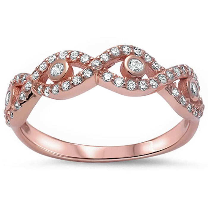 CLOSEOUT!Rose Gold Plated Cz Evil Eye .925 Sterling Silver Ring