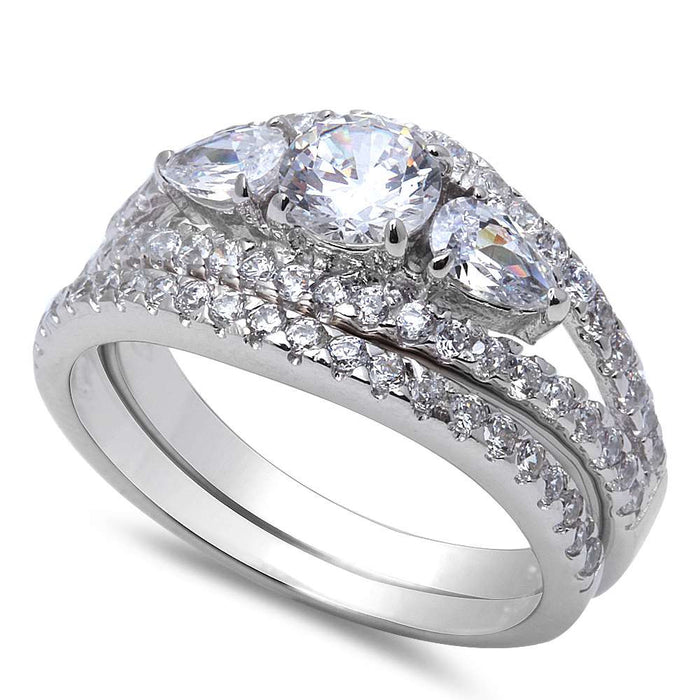 CLOSEOUT! 2CT Solitaire 3 Piece Set .925 Sterling Silver Ring