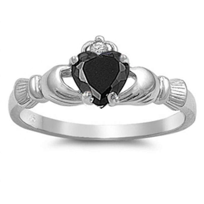 Black Heart Claddagh Ring .925 Sterling Silver