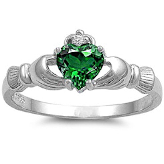 Emerald Heart Claddagh Ring .925 Sterling Silver Sizes 3-12