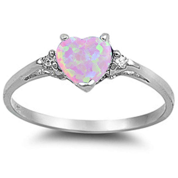 Pink Opal Heart & Cz .925 Sterling Silver Ring