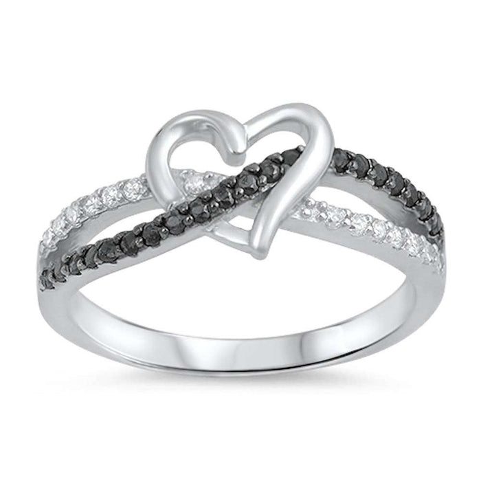 CLOSEOUT! Infinity Heart Clear and Black Cz .925 Sterling Silver Ring