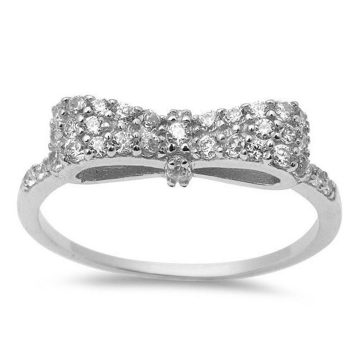 CLOSEOUT! White Cz Bow Tie Heart .925 Sterling Silver Ring