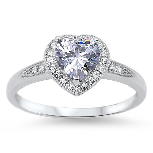 Halo Style Cz Heart .925 Sterling Silver Promise Ring