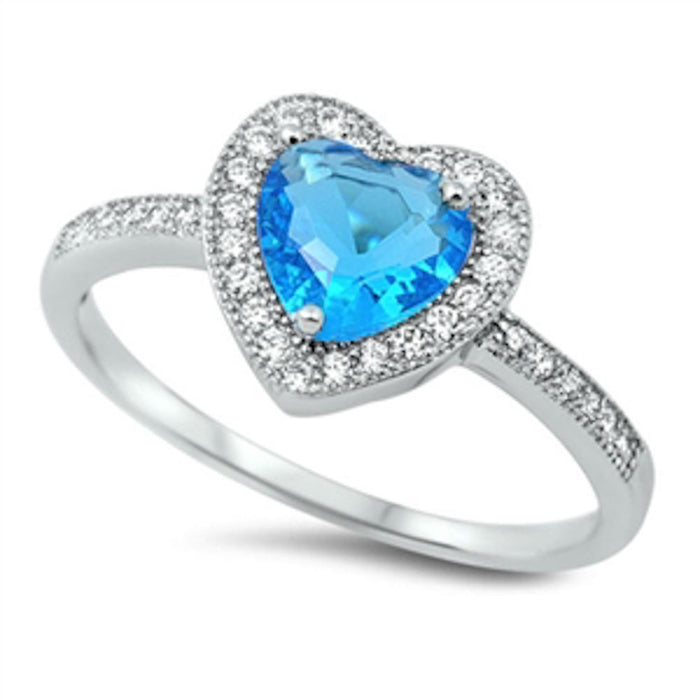 CLOSEOUT!Blue Topaz & Cz Heart .925 Sterling Silver Ring