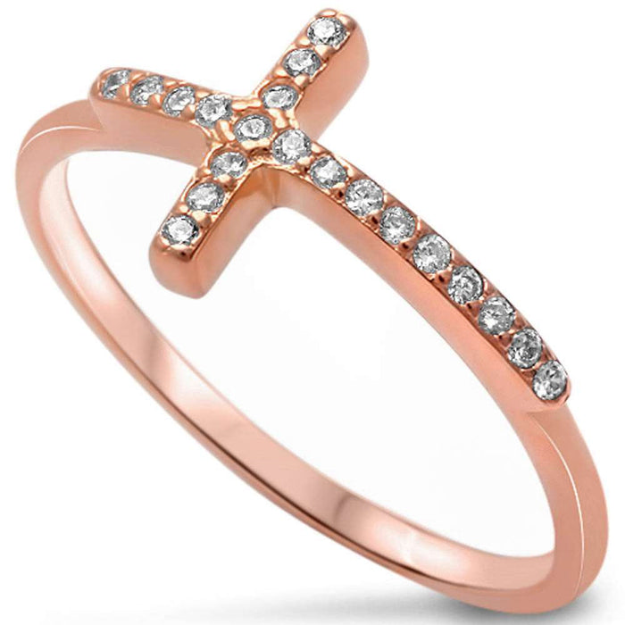CLOSEOUT!Rose Gold Plated Sideways Cross .925 Sterling Silver