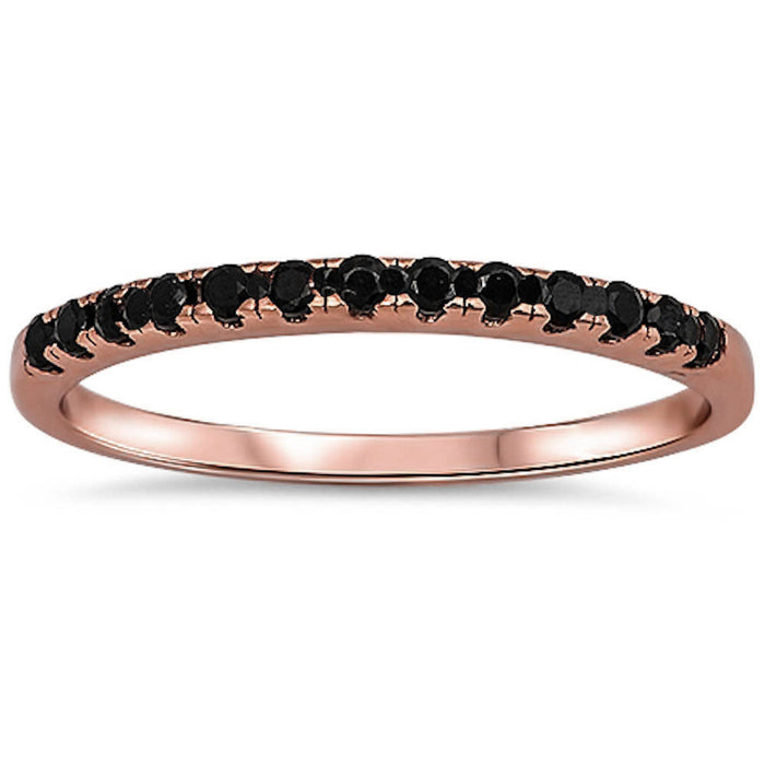 CLOSEOUT!Rose Gold Plated Black Onyx Eternity Band .925 Sterling Silver Ring