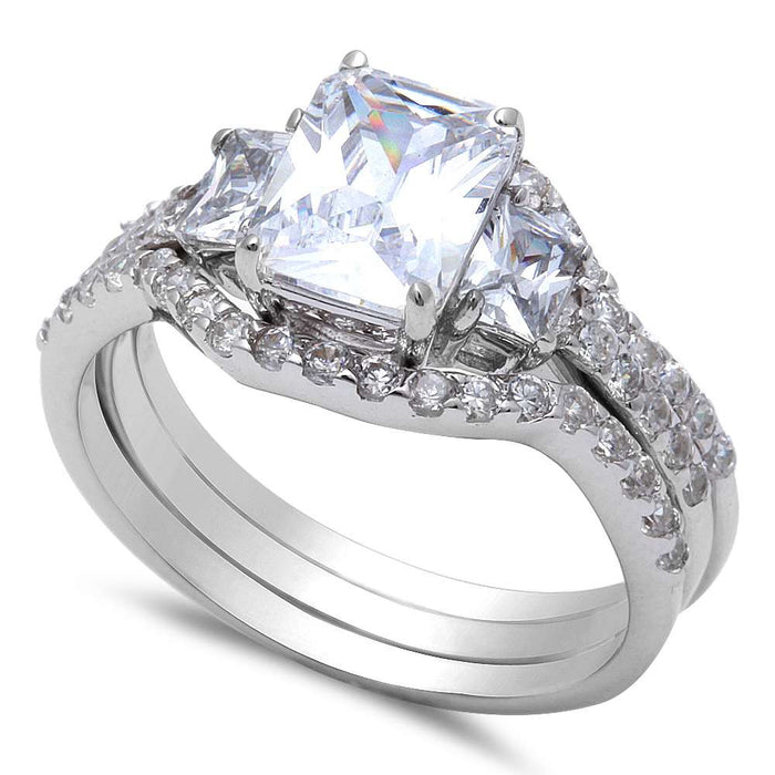 CLOSEOUT! 2.50CT Radiant Cut Cubic Zirconia 3 Piece Set .925 Sterling Silver Ring