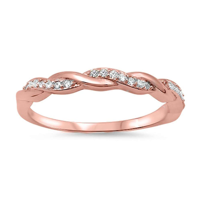 CLOSEOUT!Rose Gold Plated Braided Infinity Cubic Zirconia .925 Sterling Silver Ring