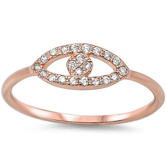 CLOSEOUT!Rose Gold Plated Cz Evil Eye .925 Sterling Silver Ring