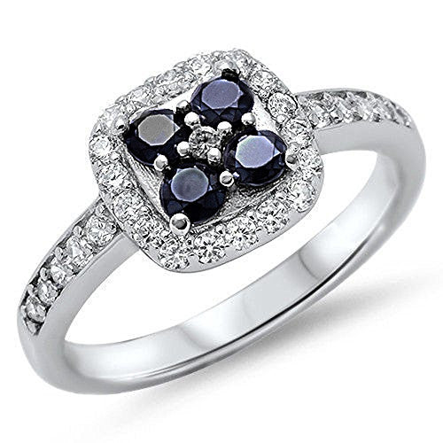 CLOSEOUT! Black Onyx & Pave Cz .925 Sterling Silver Ring