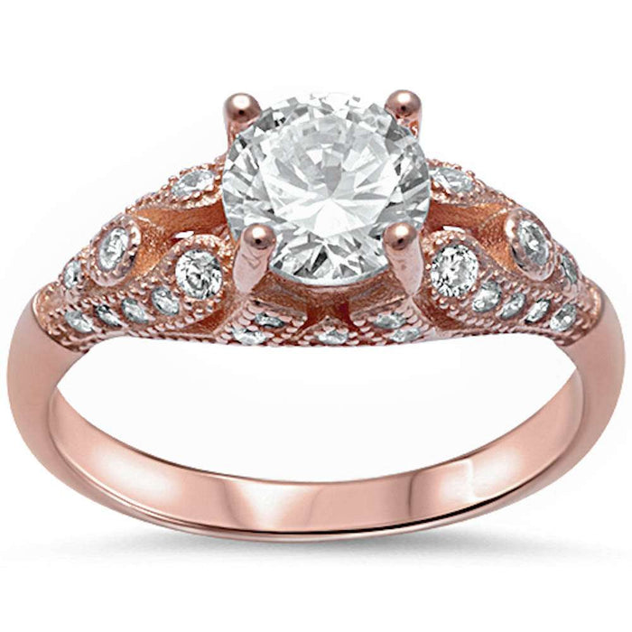 CLOSEOUT!Rose Gold Plated Round Cubic Zirconia .925 Sterling Silver Ring
