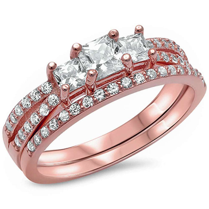 CLOSEOUT!LabRose Gold Plated Princess cut Cz Engagement Set .925 Sterling Silver