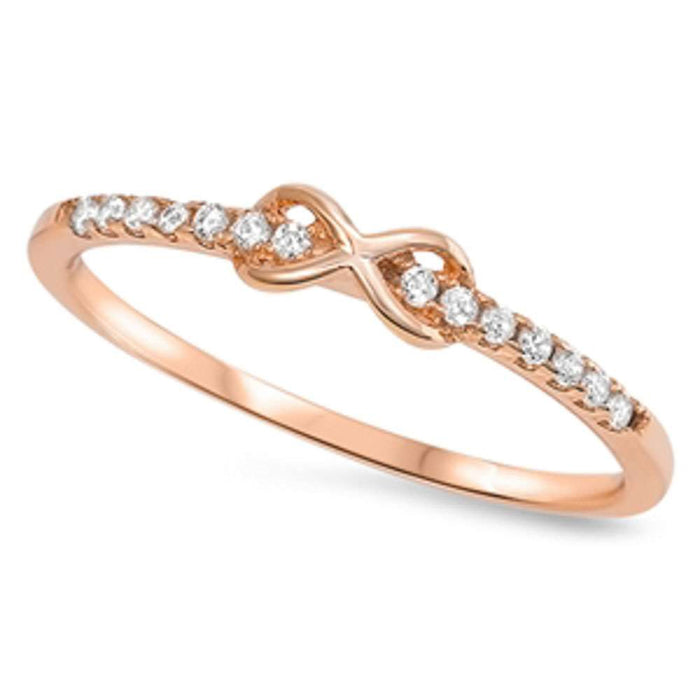 CLOSEOUT!Rose Gold Plated Infinity w/ Cz .925 Sterling Silver Ring