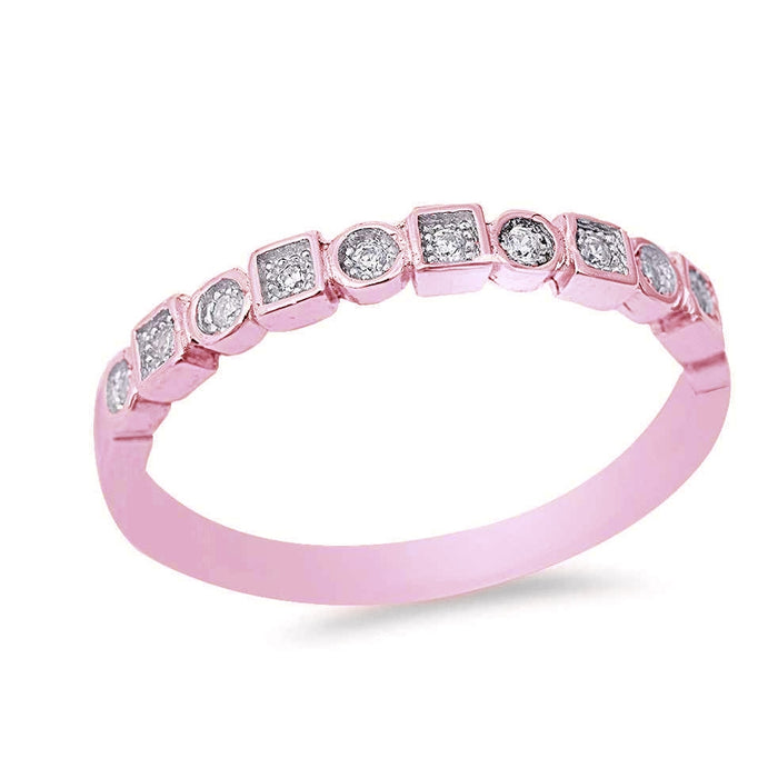CLOSEOUT!Rose Gold Plated Round & Square Cubic Zirconia Band .925 Sterling Silver Ring