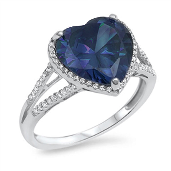 CLOSEOUT! Blue Sapphire & Cubic Zirconia Heart .925 Sterling Silver Ring