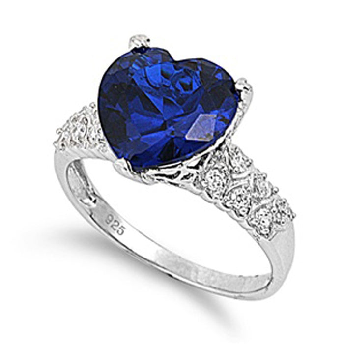 CLOSEOUT!Heart Blue Sapphire & Cz .925 Sterling Silver Ring