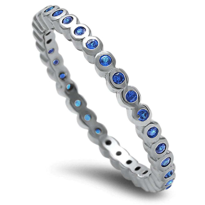 CLOSEOUT! Round Blue Sapphire Eternity Band .925 Sterling Silver Ring Sizes 2-12